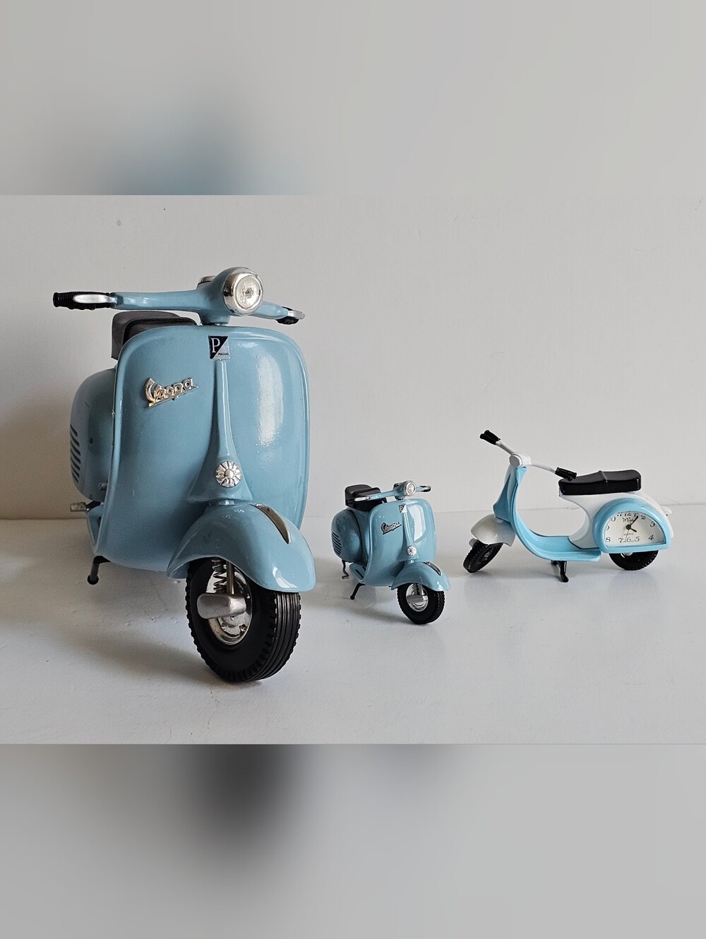 Vintage Sky Blue Vespa Xonex 1:6 & 1:12 Scale Matching Rally Motor Scooters Lot